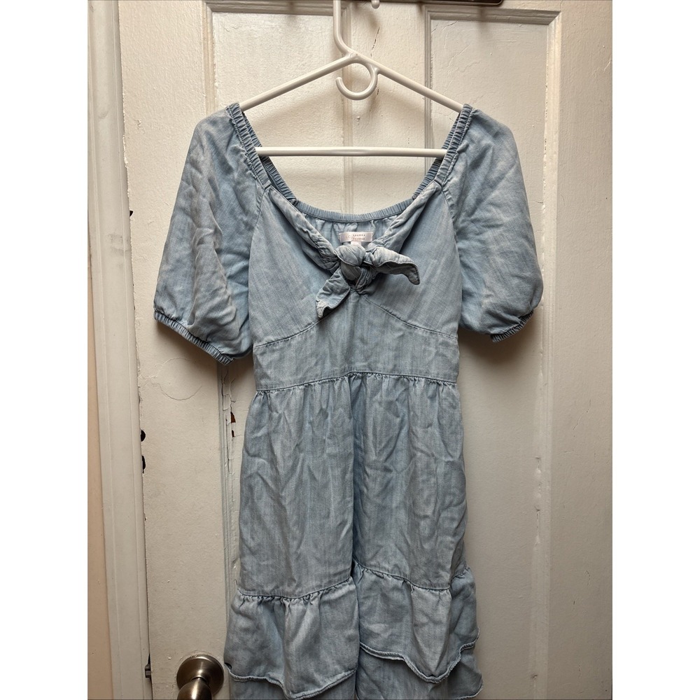 Lauren Conrad Women's Extra Small Blue Chambray Fit And Flare Dress With Tiers